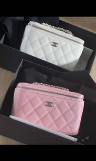 Chanel 22C Vanity With Chain Pink  New color荔枝紋 長盒子 粉紅色 新色