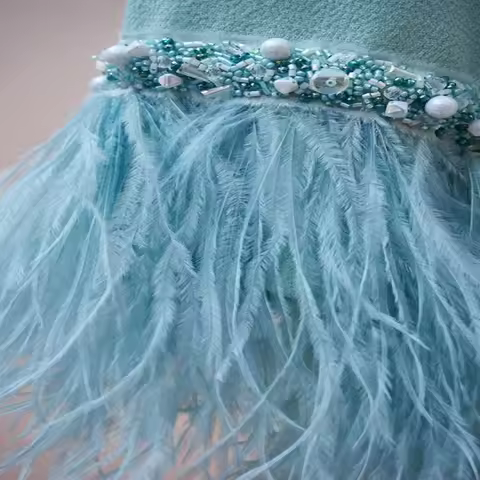 Light Blue Ostrich Feather Trim Ribbon Real Ostrich Feathers Fringe Trims for Party Clothing Sewing