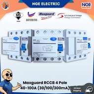 Maxguard ELCB RCCB 3Phase 63A 40A 300mA 4Pole 30/100/300mA