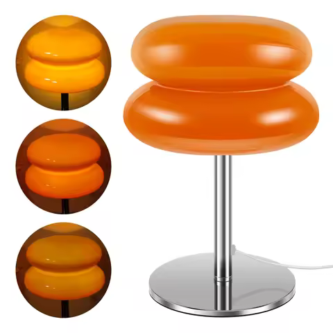 Glass Table Lamp Modern Egg Tart Lamp Retro Cute Desk Lamp with 3 Color Dimmable Modes Funky Bedside