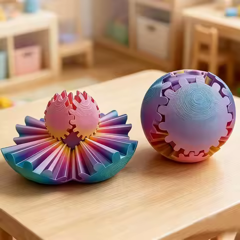 3D Printed Gear Ball, Spinning Ball Stress-Relief Gear Ball Fidget Desktop Ornament Rotating Home De