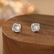 [Best Gift] S999 sterling silver jade flower earrings, simple temperament women's versatile ear hole