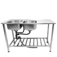 Global House CROWN อ่างล้างจานพร้อมขาตั้ง 2 หลุมมีที่พัก 120x50x21 ซม. SS2-12050 (1/2) รับประกันของเ
