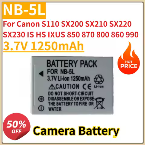 New Nb-5l NB 5L NB5L Camera Battery 3.7V 1250mAh for Canon S110 SX200 SX210 SX220 SX230 IS HS IXUS 8