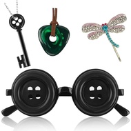 4 Pcs Accessories Fit for Cosplay Costume, Button Eyes Glasses, Key Necklace, Hair Clip, Green Stone