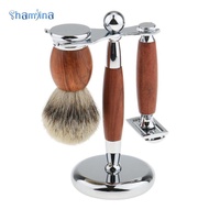 [Shamjina] Luxury Rosewood Men's Shaving Set Pure Badger Hair Brush Safety  Holder