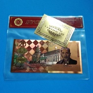 Uang Souvenir Gold Foil 20 Dollar Singapore with Sertifikat