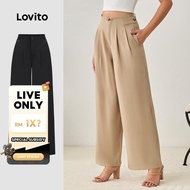 (LIVE STREAM SALE) Lovito Casual Plain Button Split Front Pant for Women L96MD033