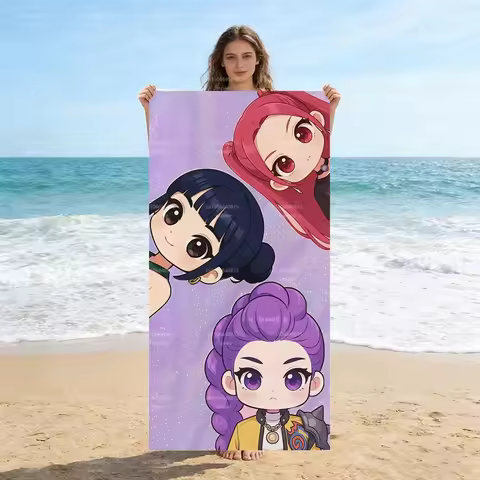 K-pop Anime Girl Beach Towel,Microfiber Soft Absorbent Quick Dry, Oversized for Beach Pool Travel, C