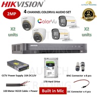HIKVISION 2MP COLORVU AUDIO DS-7204HQHI-K1/S 4 Channel indoor outdoor CCTV Set Package DS-2CE70DF3T-
