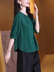 Summer Xiangyun Yarn round Neck Short Sleeve Elegant T-shirt Silk