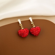 Red Full Diamond Peach Heart Festive Diamond Heart Heart Earrings