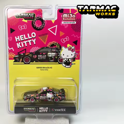 TW 1:64 Tarmac Works Vertex Nissan Silvia S14 Sanrio Hello Kitty Chrome black alloy car model