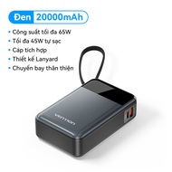 Vention 65W 20000mAh Sạc Dự Phòng Sạc Nhanh Power Bank with Màn Hình LED 3 Cổng Built in Cáp Type C