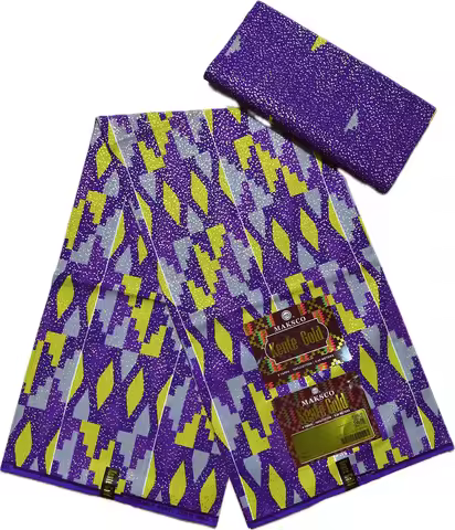 4+2 Yards Kente Gold Wax Printed Fabric African Wax Cotton Tissu For Wwomen Dress