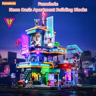 Funwhole Cyberpunk Series Neon Oasis Apartment Street View Building Blocks F9042 Assembled Toys Cart