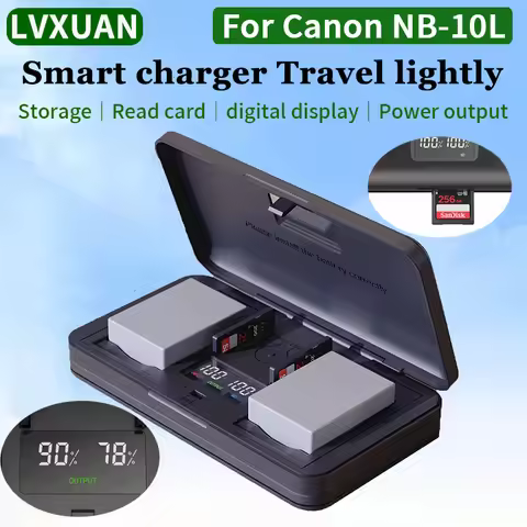 LVXUAN NB-10L Battery Charger with Card Reading Function,for Canon PowerShot G1X,G3X,G15,G16,SX40/SX