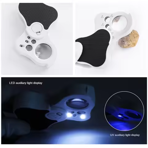 Jewelry Magnifier Illuminated Jewelry Loupe Magnifier 30X 60X 90X Fold Diamond Magnifying With UV LE