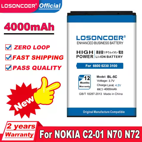 4000mAh BL-5C Battery For Nokia C2 C1 1100 6600 6230 C2-06 X2-01 1108 1110 1112 1116 1200 1208 1209 