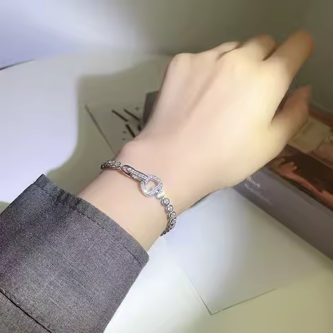 Luxury Solid Platinum PT950 Women's Heart-Shaped Bracelet Simple White Gold Bracelet with Diamonds
