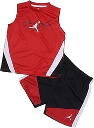 NIKE Jordan Filght Boys' 2 Piece Muscle Shirt & Shorts (4, Black/Red)