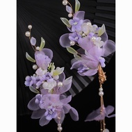 Antique Hanfu Headdress Purple Flowing Head Flower Matching Hanfu Silk Flower Hair Accessories