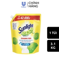 Nước Rửa Chén Bát Sunlight Chanh 100 Sạch Nhanh Xả Bọt Nhanh Rửa Sạch Dầu Mỡ | Túi 3.5KG/3.1KG