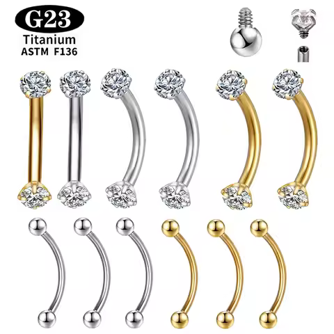 ASTM F136 Titanium Internally Threaded Eyebrow Piercing Rook Curved Barbell Kit Eyebrow Tragus Lip R
