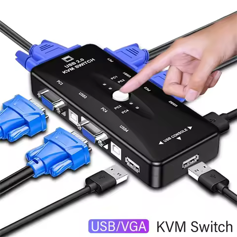 KVM Switch VGA USB 2.0 Switch Adapter Shared Controller 4 Input 1 Output For Computer Projector Prin