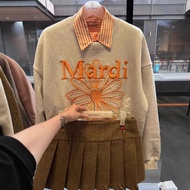 เสื้อฮู้ดผู้หญิง Mardi ปักดอกเดซี่พิมพ์ลายสุนัขลิงแฮม ทรงหลวม แขนยาว เสื้อผ้าผู้หญิงฤดูใบไม้ร่วง สไต