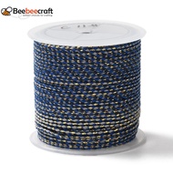 1Roll 4-Ply Polycotton Cord Handmade Macrame Cotton Rope with Gold Wire for String Wall Hangings Plant Hanger DIY Craft String Knitting Dark Blue 1.5mm about 21.8 yards(20m)/roll