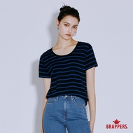 BRAPPERS Women's Simple U-Neck Stripes T-Shirt-Black T Shirt Woman Striped Top