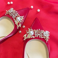 Kasut pengantin tahun baru wanita pengantin kasut pengantin runcing berlian imitasi stiletto perkahw
