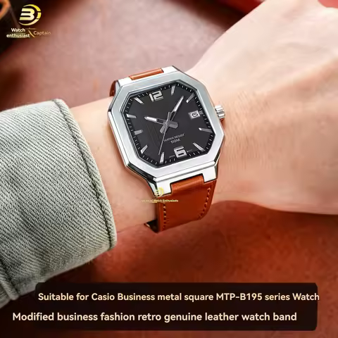 For Casio Metal Square Watch MTP-B195 Modified Retro Genuine Leather Watch with Men's Replacement Le