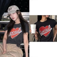 XUEANTOUL ITZY ผ้าฝ้ายเสื้อยืดแขนสั้นฤดูร้อนผู้หญิงแฟชั่นหลวม Fit พิมพ์สีเทาสไตล์ทุกวัน Crewnoeck To