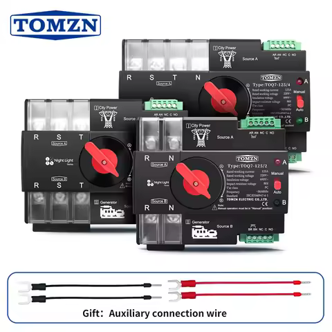 TOMZN DIN Rail 3 Phase 2P 3P 4P 63A 100A 125A 230V Dual Power Automatic Transfer Electrical Selector