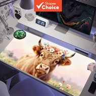 Watercolor Highland Cow Wild Flower Crown Pastel Pink Bokeh Meadow Extended Gaming Mouse Pad, XXL La