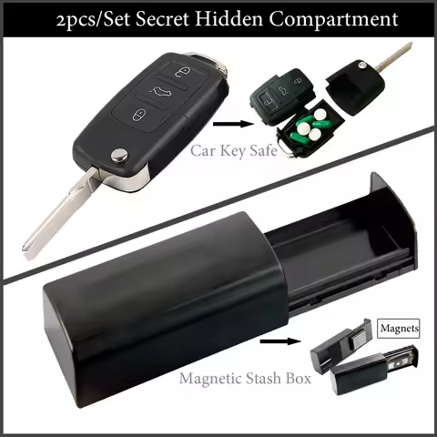 2pcs/Set Secret Stash Box Magnetic Key Safe Box And Car Key Fob Safe Hidden Secret Compartment For O