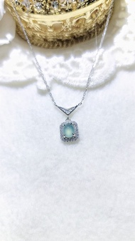 |招財女神鏈|A貨翡翠冰玻藍杠飽滿蛋面7mm純銀鍍18k項鏈