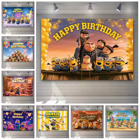 Minions Happy Birthday Backdrop for Photography for Boys Kids Party Photo Background Minions Theme P