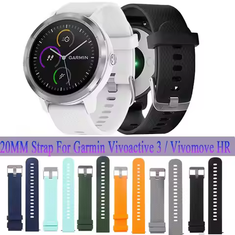 Watch Band for Garmin Vivoactive 3 / Vivomove HR 20MM Smart Watch Bracelet Wrist Strap Belt Silicone