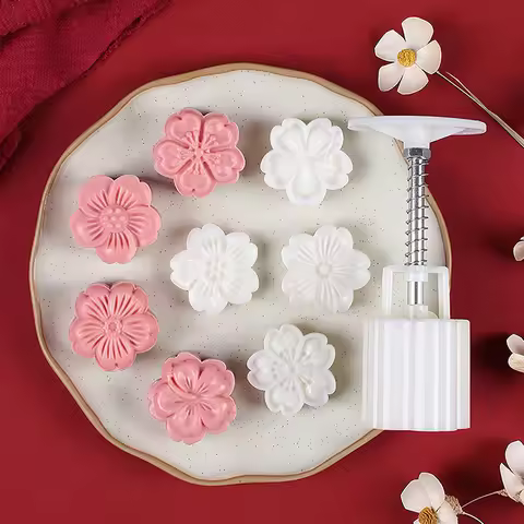 4Pcs/Set Pastry Decoration Plunger Tool Mid-Autumn Festival Mooncake Mold Hand-Pressure Cookie Stamp