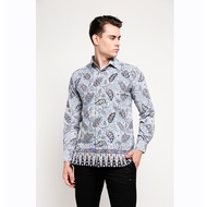 KEMEJA Heritage Royal Peach Men's Batik Shirt with Small Leaves, Long Grey (HAMAS 001 A)