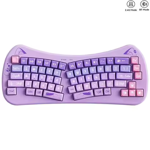 BOW Bluetooth USB Wireless Split Keyboard 68 Keys Multi Media Button Cute Cat Ergonomic Keyboard for