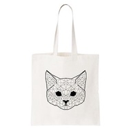 Geometric Cat #2 帆布 文藝 環保 肩背 手提包 購物袋-米白色 幾何 貓 宇宙 設計 自創 品牌 銀河系 時髦 圓 三角形