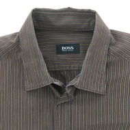 Hugo Boss 咖啡色條紋長袖襯衫 上班襯衫 防皺襯衫 古著 42