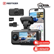 REDTIGER A6 Dash Cam 2.5K 3 Channel Dash Camera, 5.8GHz WiFi,3" Touch Screen