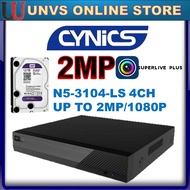 CYNICS N5-3104-LS 1080P / 2MP 4CH  4channel+2ch AHD/ TVI Stand Alone Hybrid DVR (FREE P2P phone onli