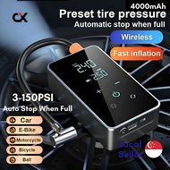 (SG) Portable Electric Air Pump Wireless Auto Air Compressor Inflator Pump For Bicycle Car Tyre Pressure Monitor