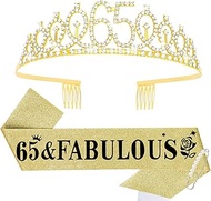 Gold 65th Birthday Sash and Tiara for Women, 65th Birthday Gifts for Women, 65th Birthday Sash and C